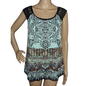 Bila Tank Top Womens Small Floral Paisley Scoop Neck boho peasant green blouse